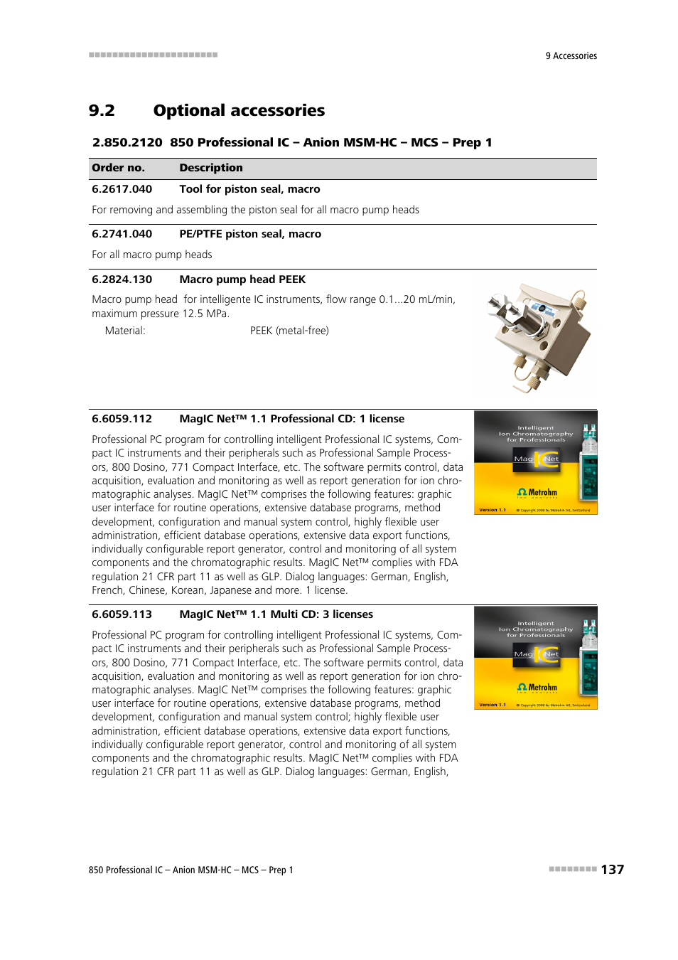 2 optional accessories, Optional accessories | Metrohm 850 Professional IC Anion MSM-HC MCS Prep 1 User Manual | Page 147 / 151