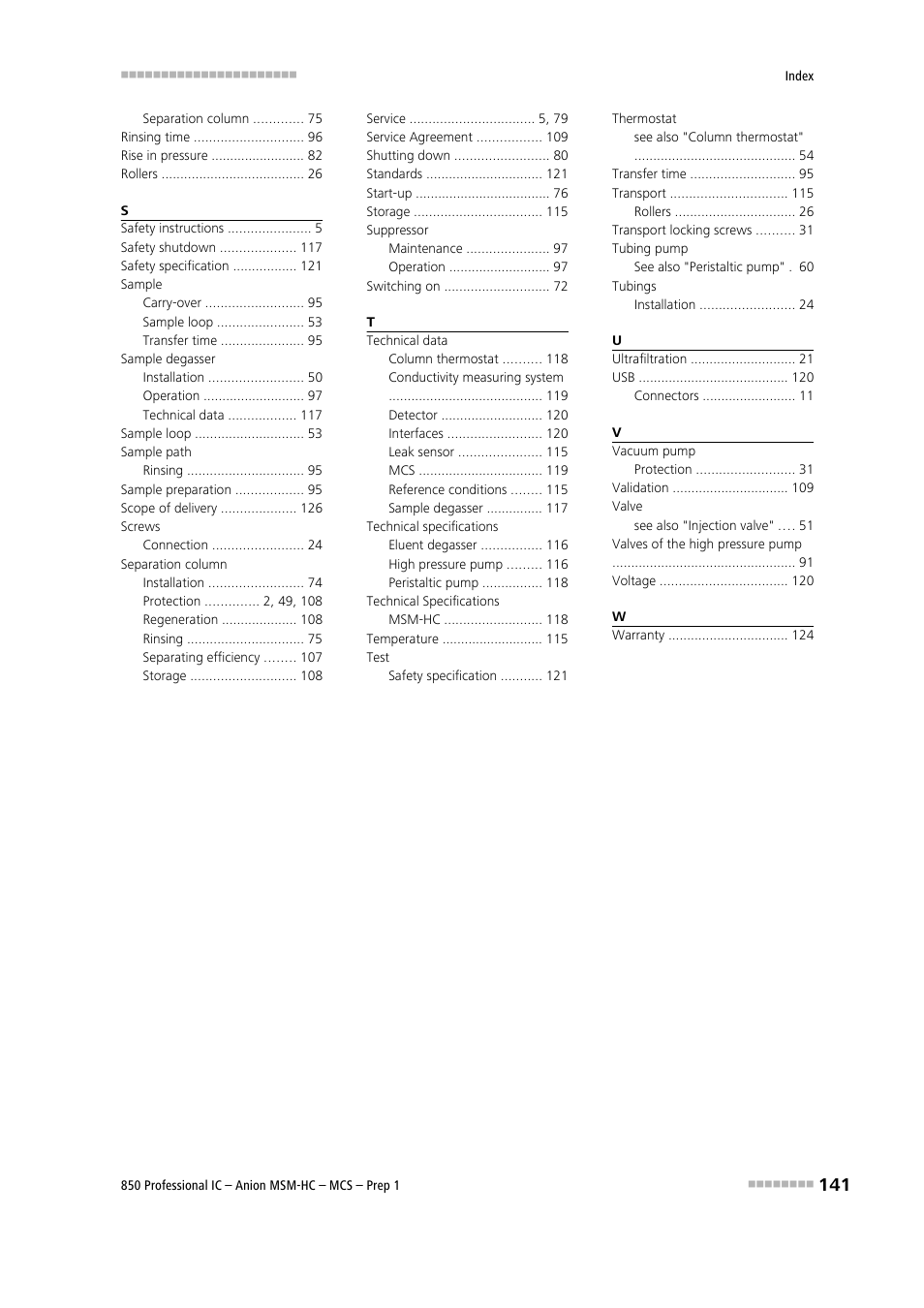 Metrohm 850 Professional IC Anion MSM-HC MCS Prep 1 User Manual | Page 151 / 151