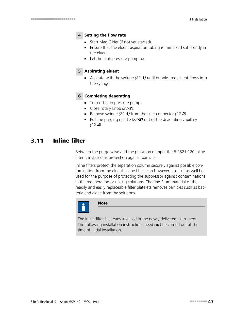 11 inline filter | Metrohm 850 Professional IC Anion MSM-HC MCS Prep 1 User Manual | Page 57 / 151