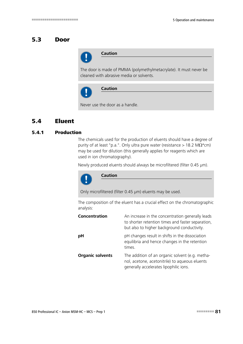 3 door, 4 eluent, 1 production | Door, Eluent, Production | Metrohm 850 Professional IC Anion MSM-HC MCS Prep 1 User Manual | Page 91 / 151