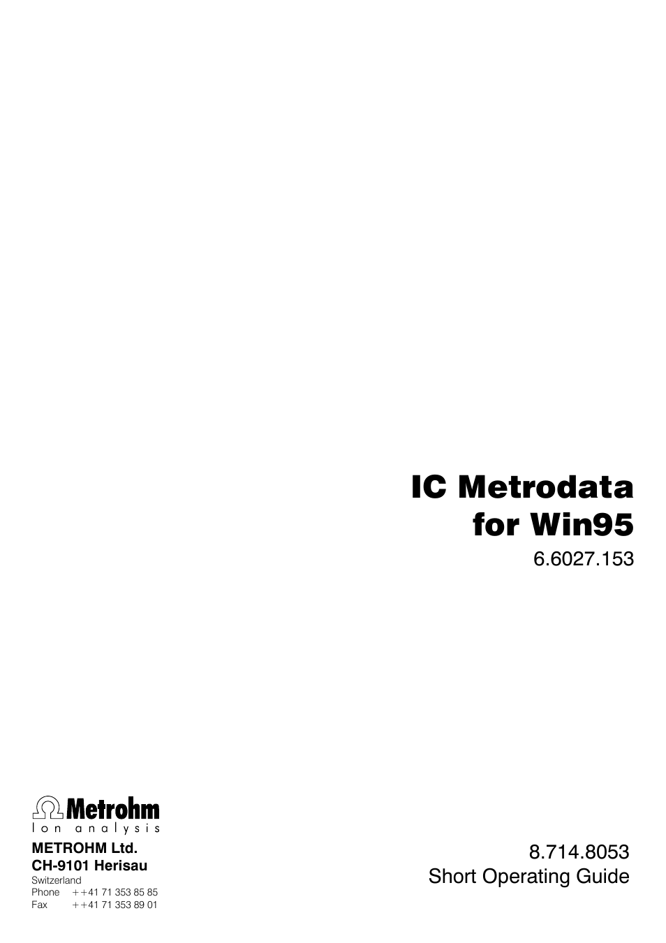 Metrohm 714 IC Metrodata User Manual | 66 pages