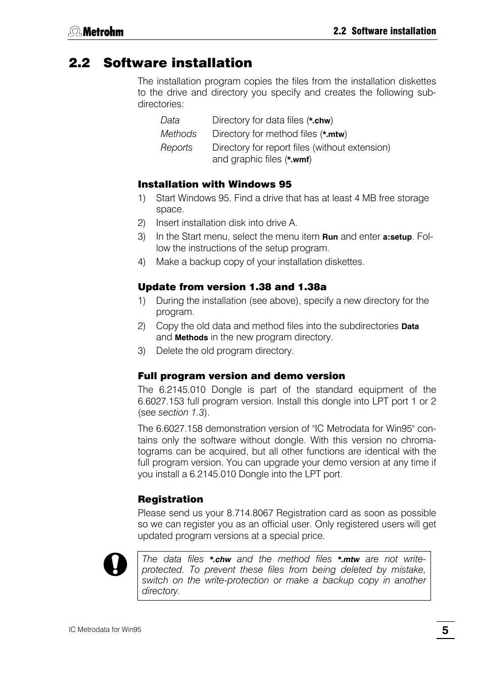 2 software installation | Metrohm 714 IC Metrodata User Manual | Page 11 / 66