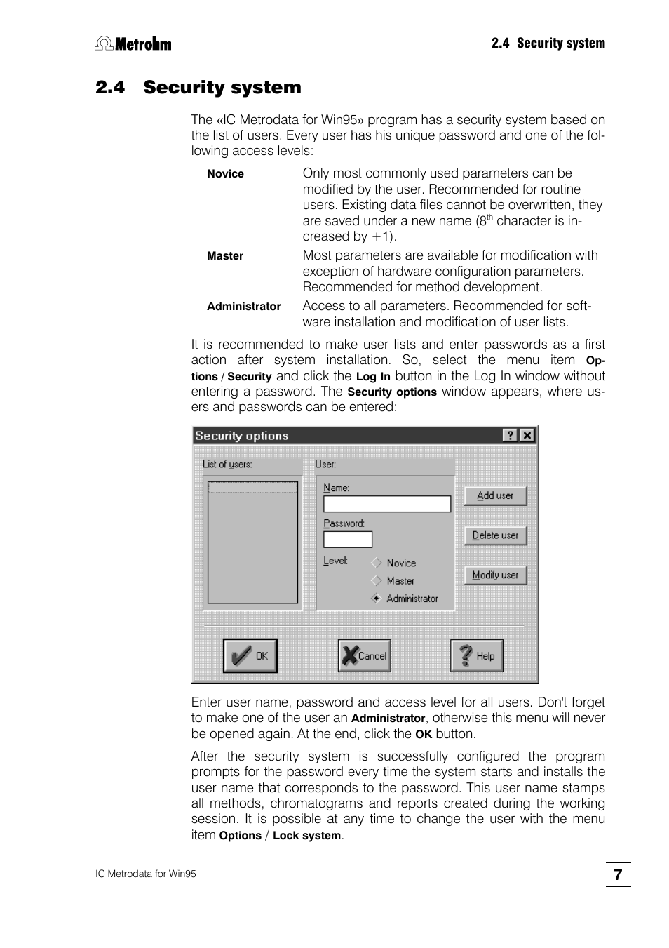 4 security system | Metrohm 714 IC Metrodata User Manual | Page 13 / 66