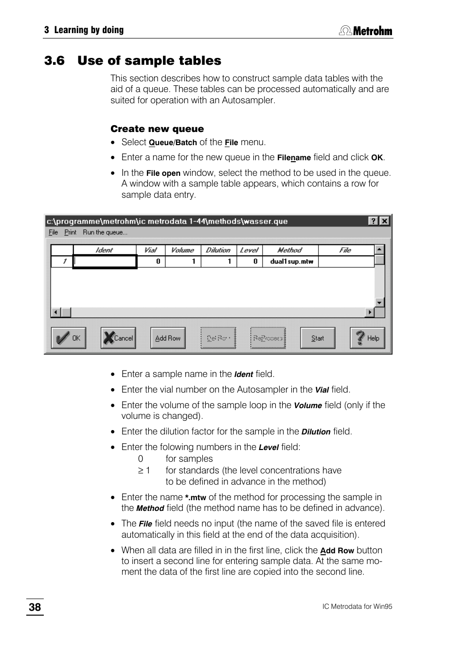 6 use of sample tables | Metrohm 714 IC Metrodata User Manual | Page 44 / 66