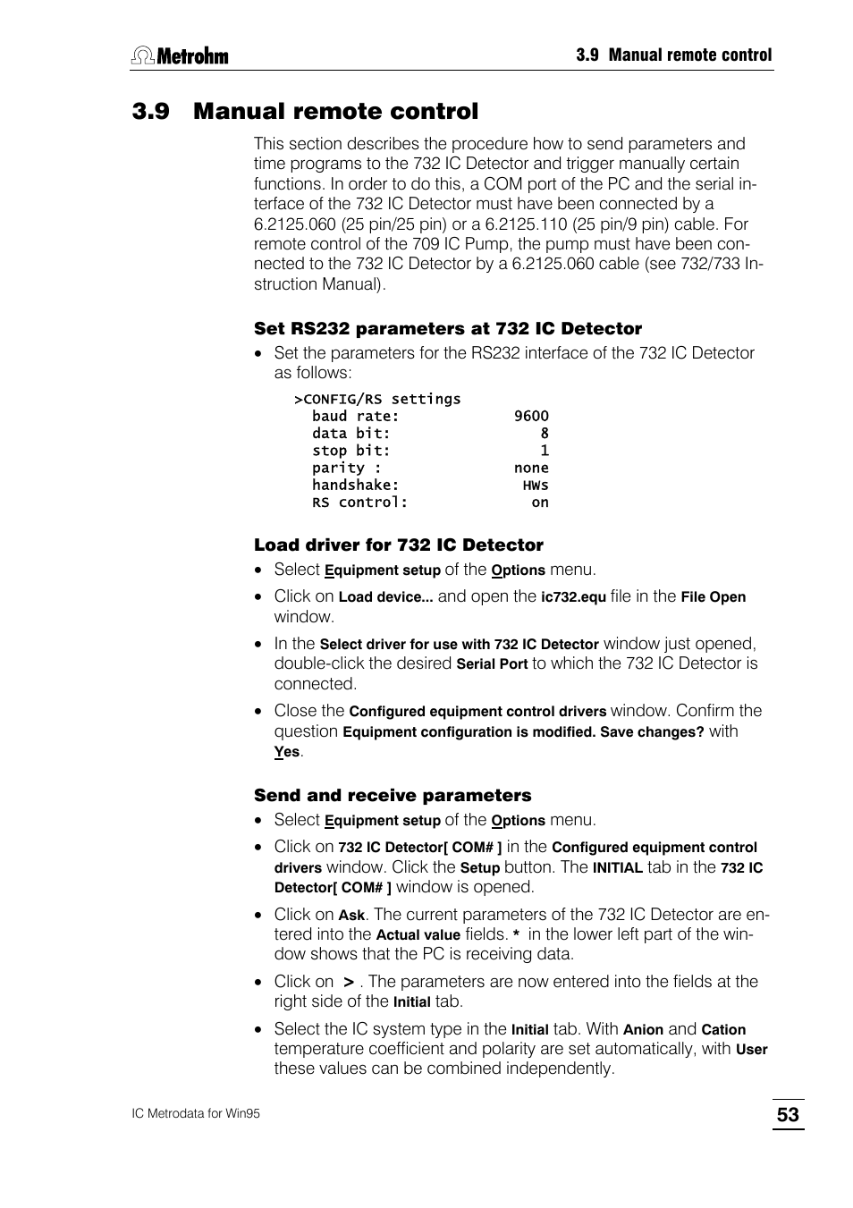 9 manual remote control | Metrohm 714 IC Metrodata User Manual | Page 59 / 66