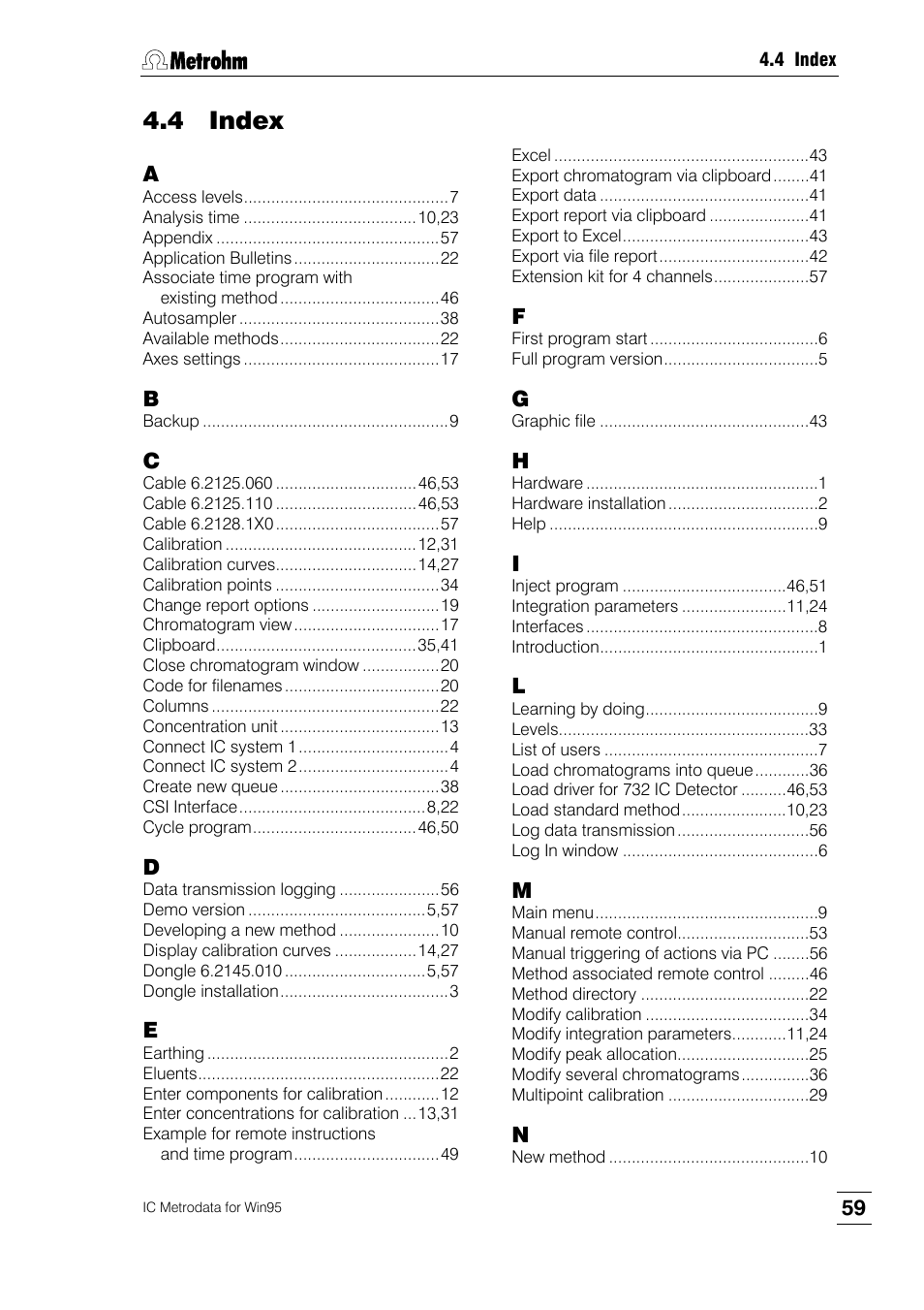 4 index | Metrohm 714 IC Metrodata User Manual | Page 65 / 66