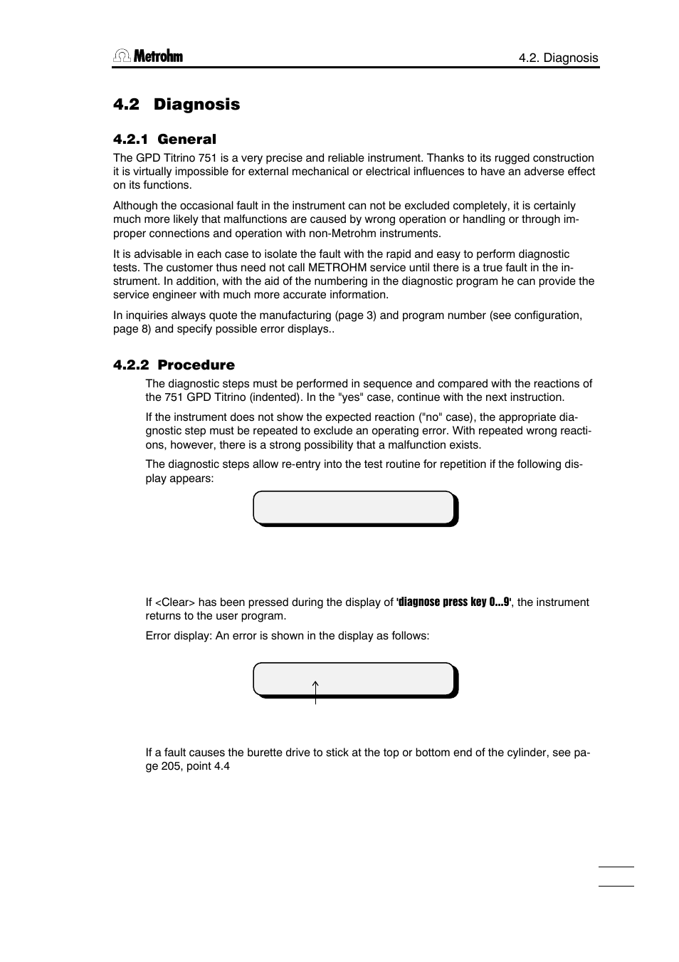 2 diagnosis, 1 general, 2 procedure | Metrohm 751 GPD Titrino User Manual | Page 196 / 240