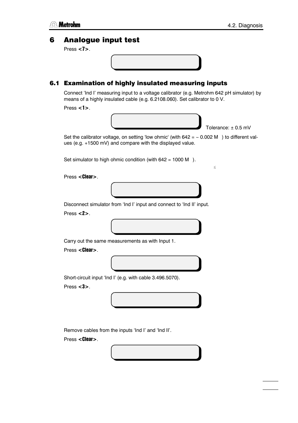 6 analogue input test, 1 examination of highly insulated measuring inputs | Metrohm 751 GPD Titrino User Manual | Page 200 / 240