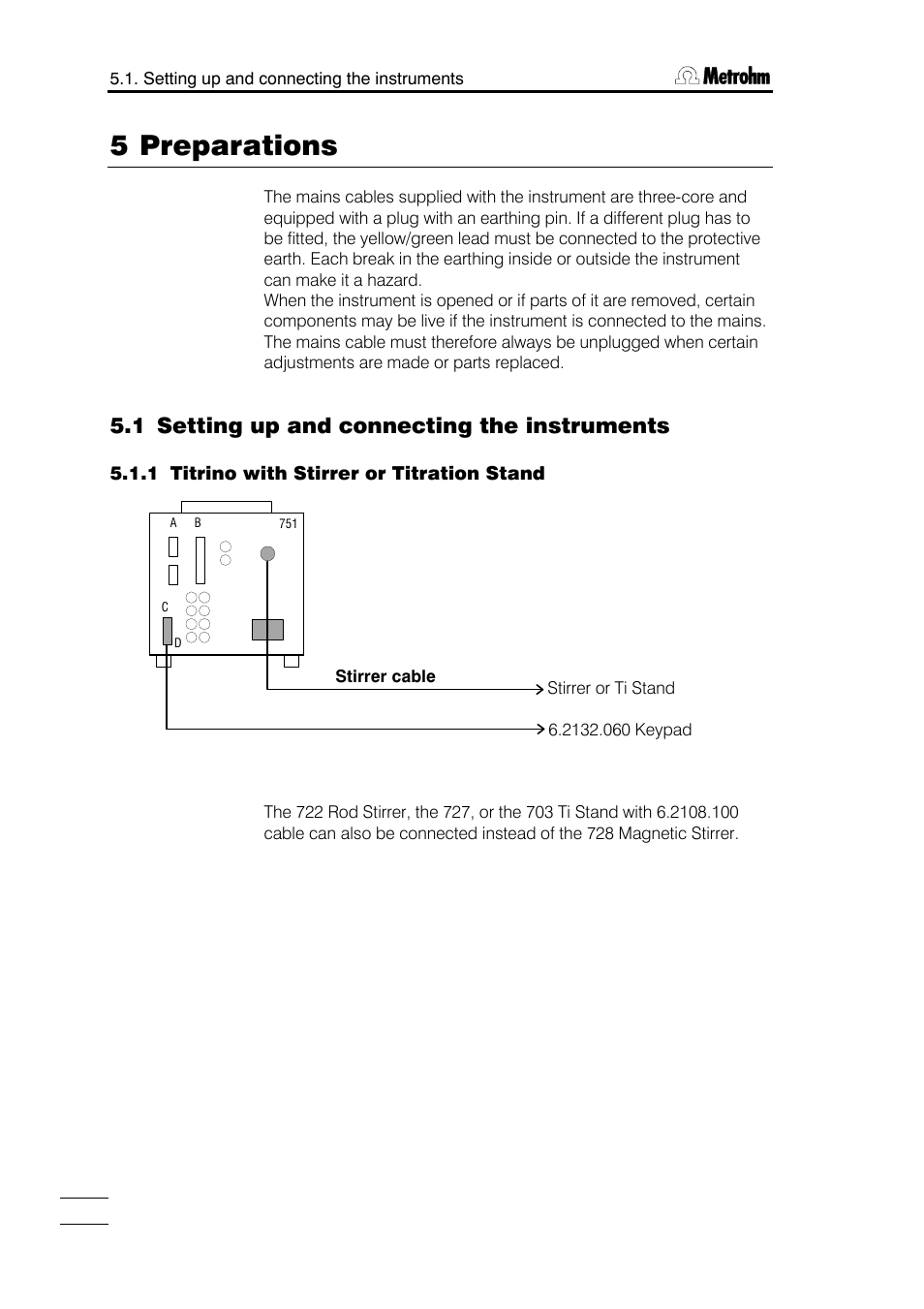 5 preparations, 1 setting up and connecting the instruments | Metrohm 751 GPD Titrino User Manual | Page 209 / 240