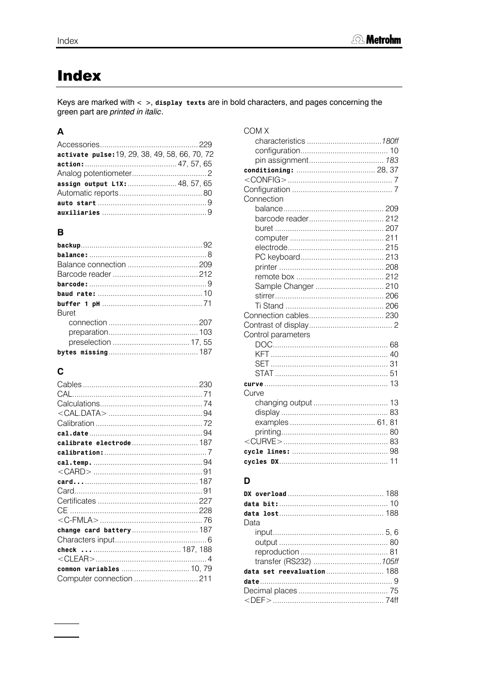 Index | Metrohm 751 GPD Titrino User Manual | Page 235 / 240