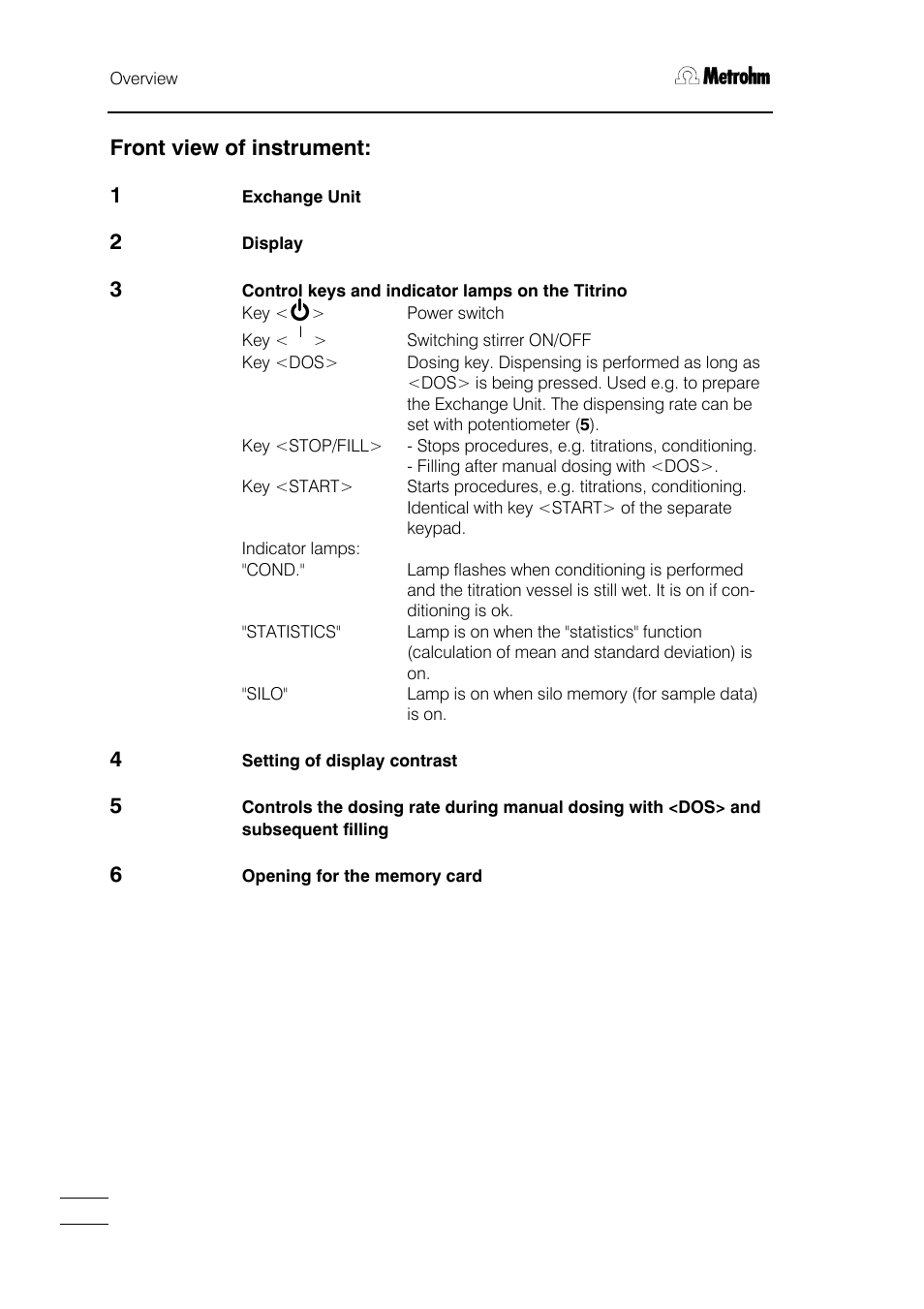 Front view of instrument: 1 | Metrohm 751 GPD Titrino User Manual | Page 5 / 240