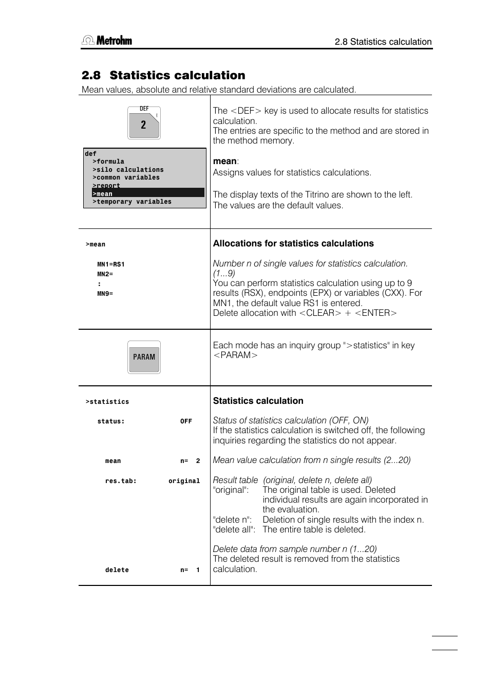 8 statistics calculation | Metrohm 751 GPD Titrino User Manual | Page 80 / 240