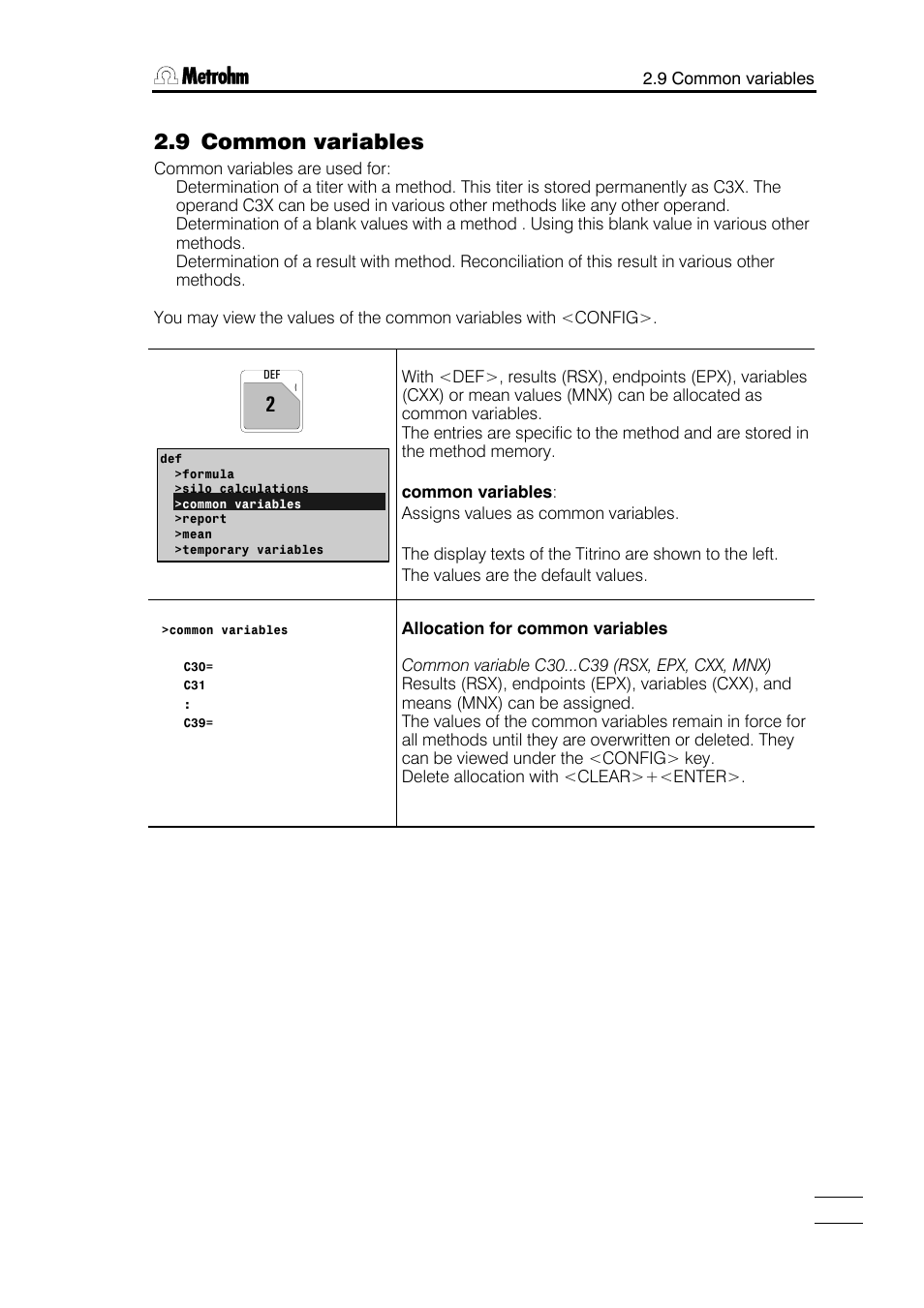 9 common variables | Metrohm 751 GPD Titrino User Manual | Page 82 / 240