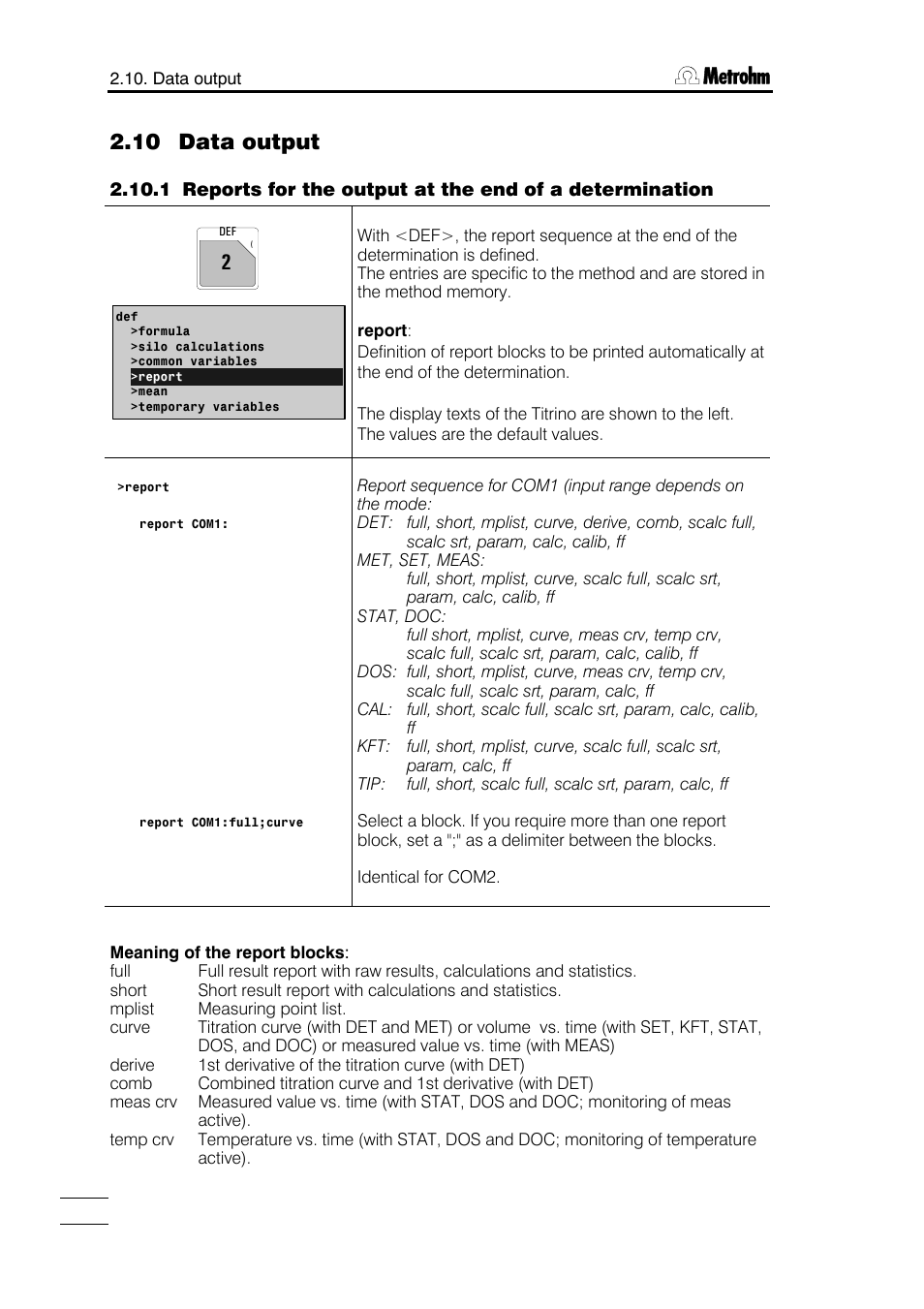 10 data output | Metrohm 751 GPD Titrino User Manual | Page 83 / 240