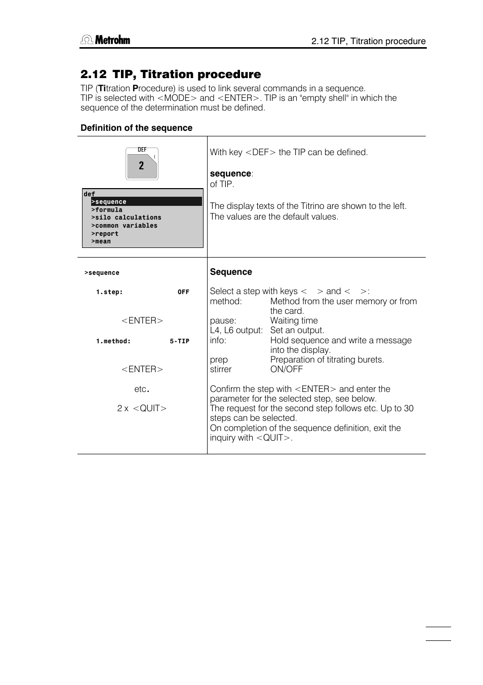 12 tip, titration procedure | Metrohm 751 GPD Titrino User Manual | Page 88 / 240