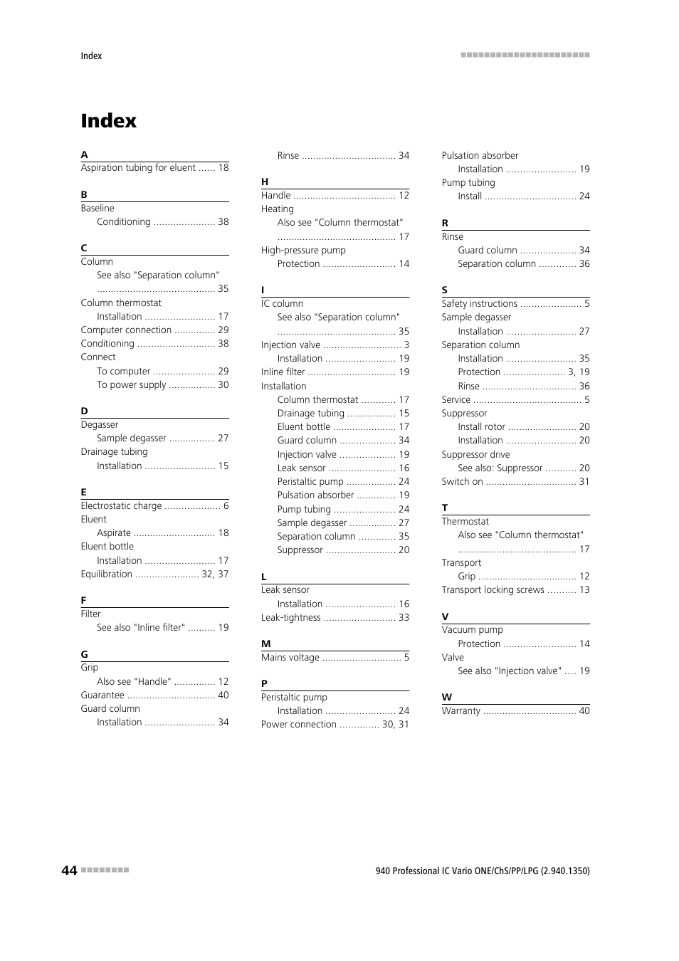 Index | Metrohm 940 Professional IC Vario ONE/ChS/PP/LPG User Manual | Page 52 / 52
