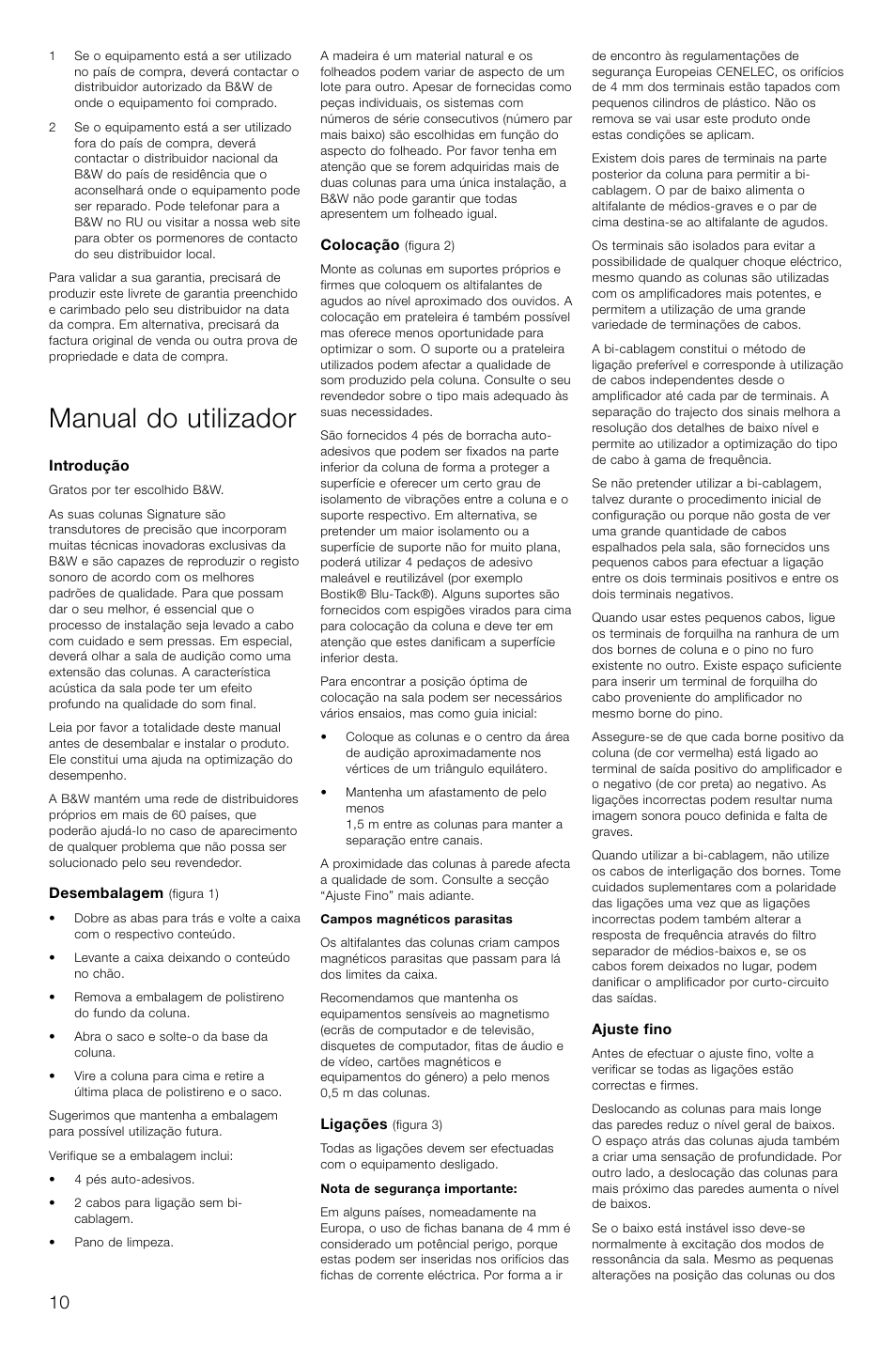 Manual do utilizador | Bowers & Wilkins Loudspeaker Signature 805 User Manual | Page 13 / 33