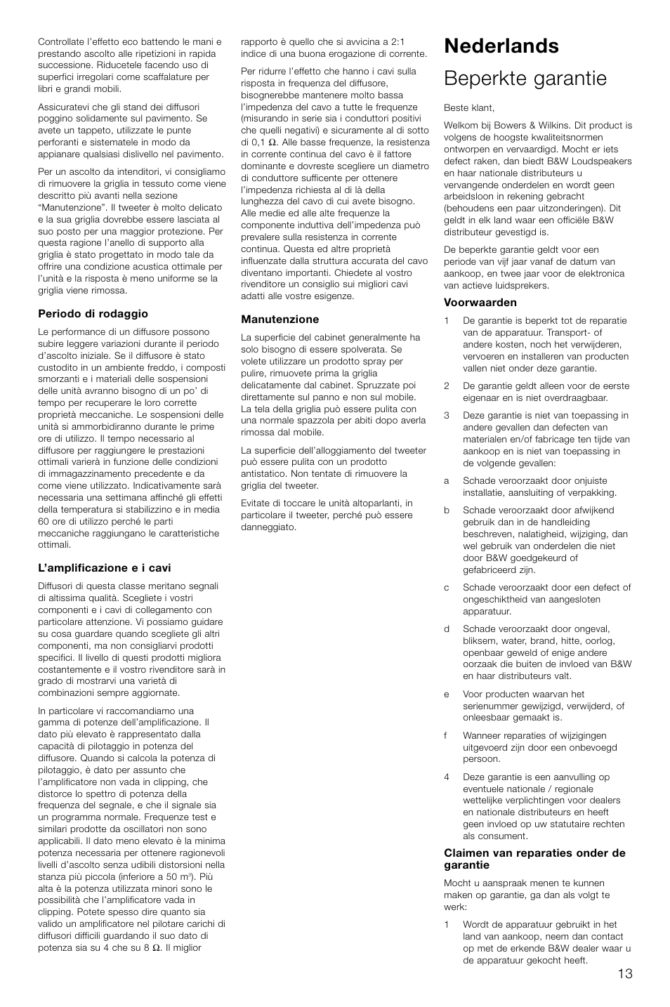 Nederlands beperkte garantie | Bowers & Wilkins Loudspeaker Signature 805 User Manual | Page 16 / 33