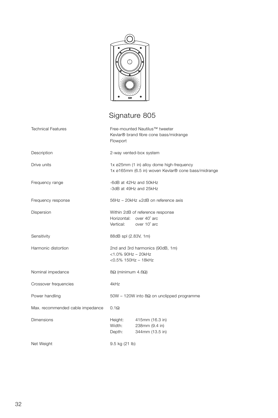 Signature 805 | Bowers & Wilkins Loudspeaker Signature 805 User Manual | Page 32 / 33