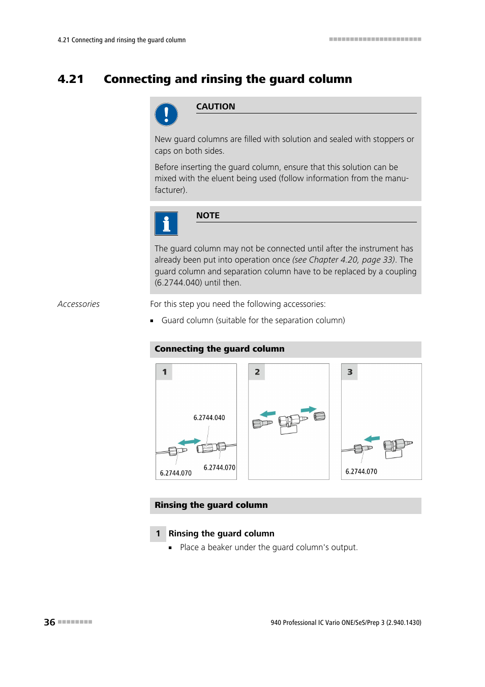 21 connecting and rinsing the guard column | Metrohm 940 Professional IC Vario ONE/SeS/Prep 3 User Manual | Page 44 / 54