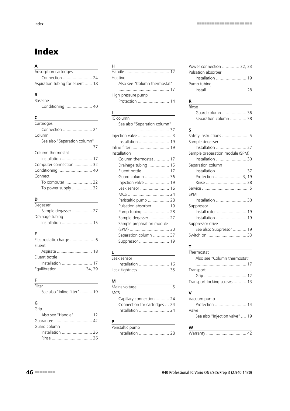 Index | Metrohm 940 Professional IC Vario ONE/SeS/Prep 3 User Manual | Page 54 / 54