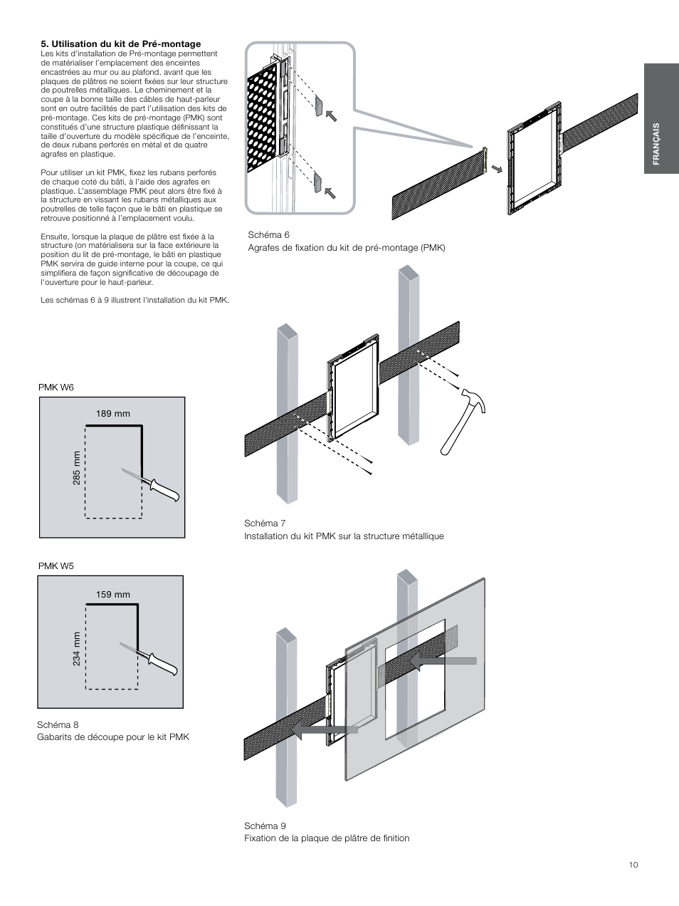 Utilisation du kit de pré-montage, Utilisation du kit de, Pré-montage | Bowers & Wilkins CWM3 User Manual | Page 10 / 61
