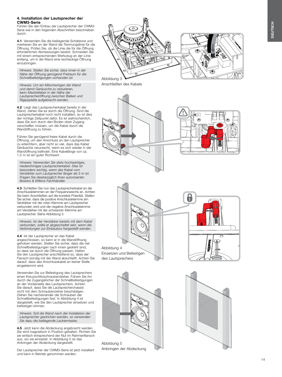 Installation der lautsprecher der cwm3-serie, Installation der, Lautsprecher der cwm3 | Serie | Bowers & Wilkins CWM3 User Manual | Page 14 / 61
