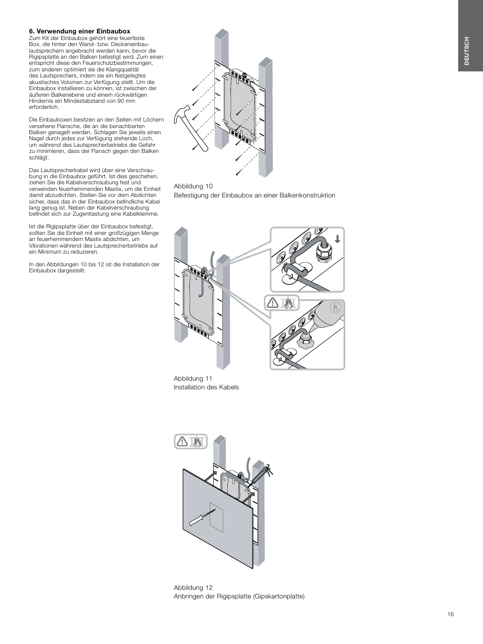 Verwendung einer einbaubox, Verwendung einer, Einbaubox 16 | Bowers & Wilkins CWM3 User Manual | Page 16 / 61