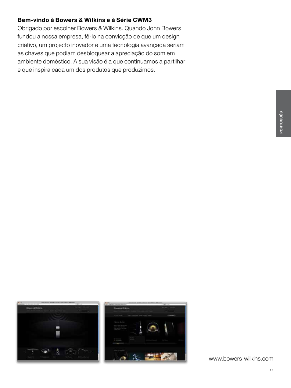 Português | Bowers & Wilkins CWM3 User Manual | Page 17 / 61