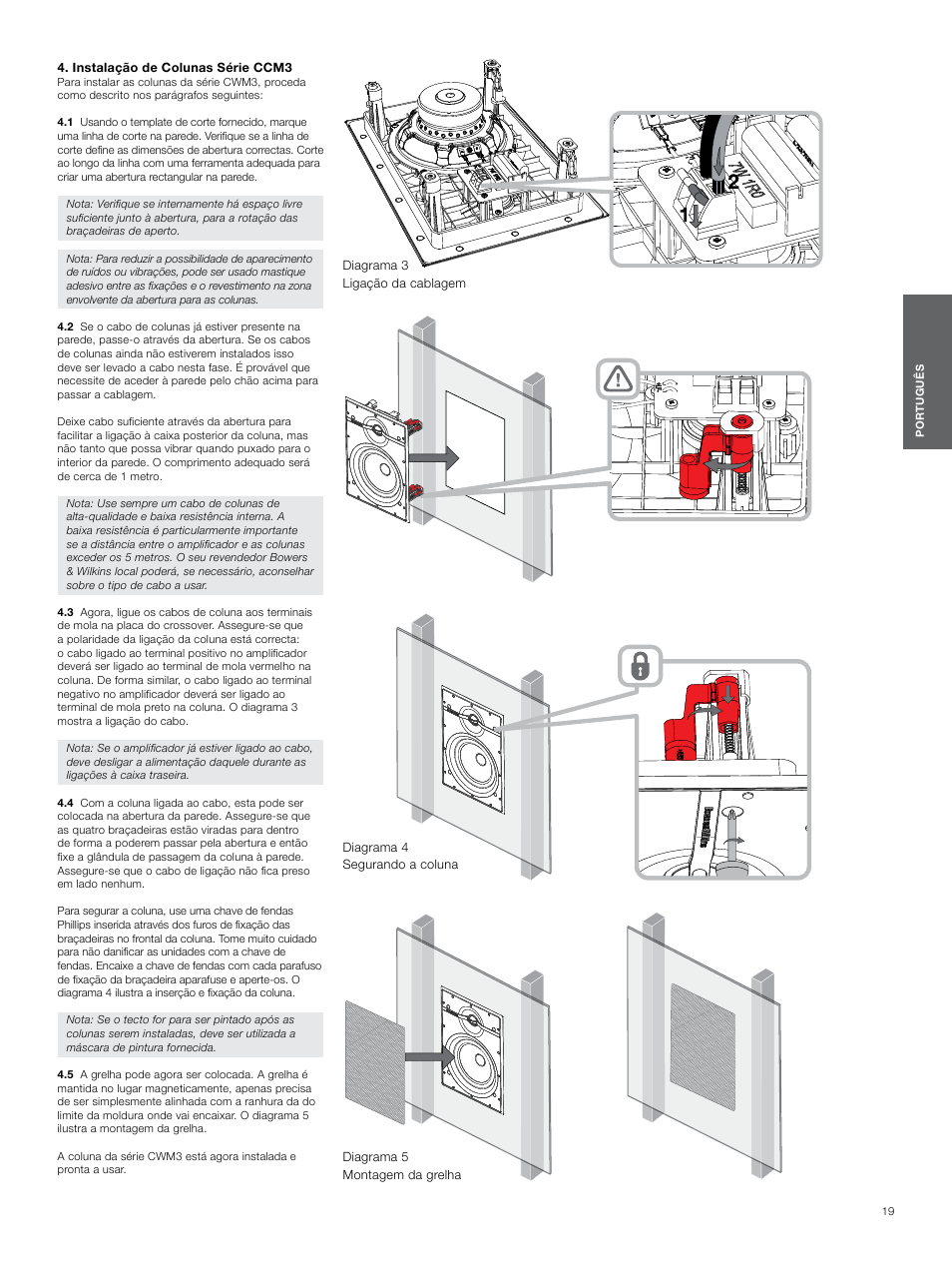 Instalação de colunas série ccm3, Instalação de colunas, Série ccm3 14 | Bowers & Wilkins CWM3 User Manual | Page 19 / 61