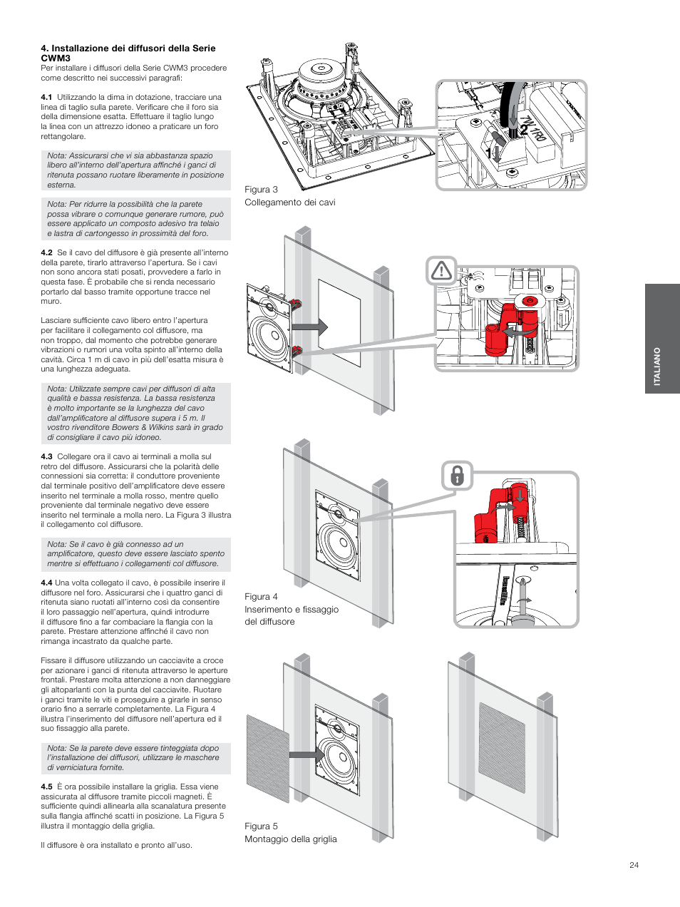 Installazione dei diffusori della serie cwm3, Installazione dei, Diffusori della serie | Cwm3 | Bowers & Wilkins CWM3 User Manual | Page 24 / 61