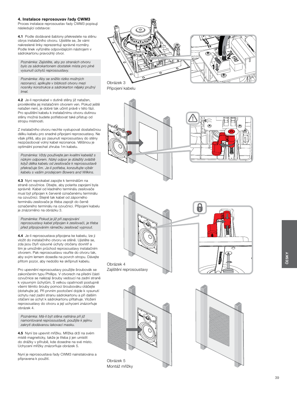 Instalace reprosouvav řady cwm3, Instalace reprosouvav, Řady cwm3 34 | Bowers & Wilkins CWM3 User Manual | Page 39 / 61