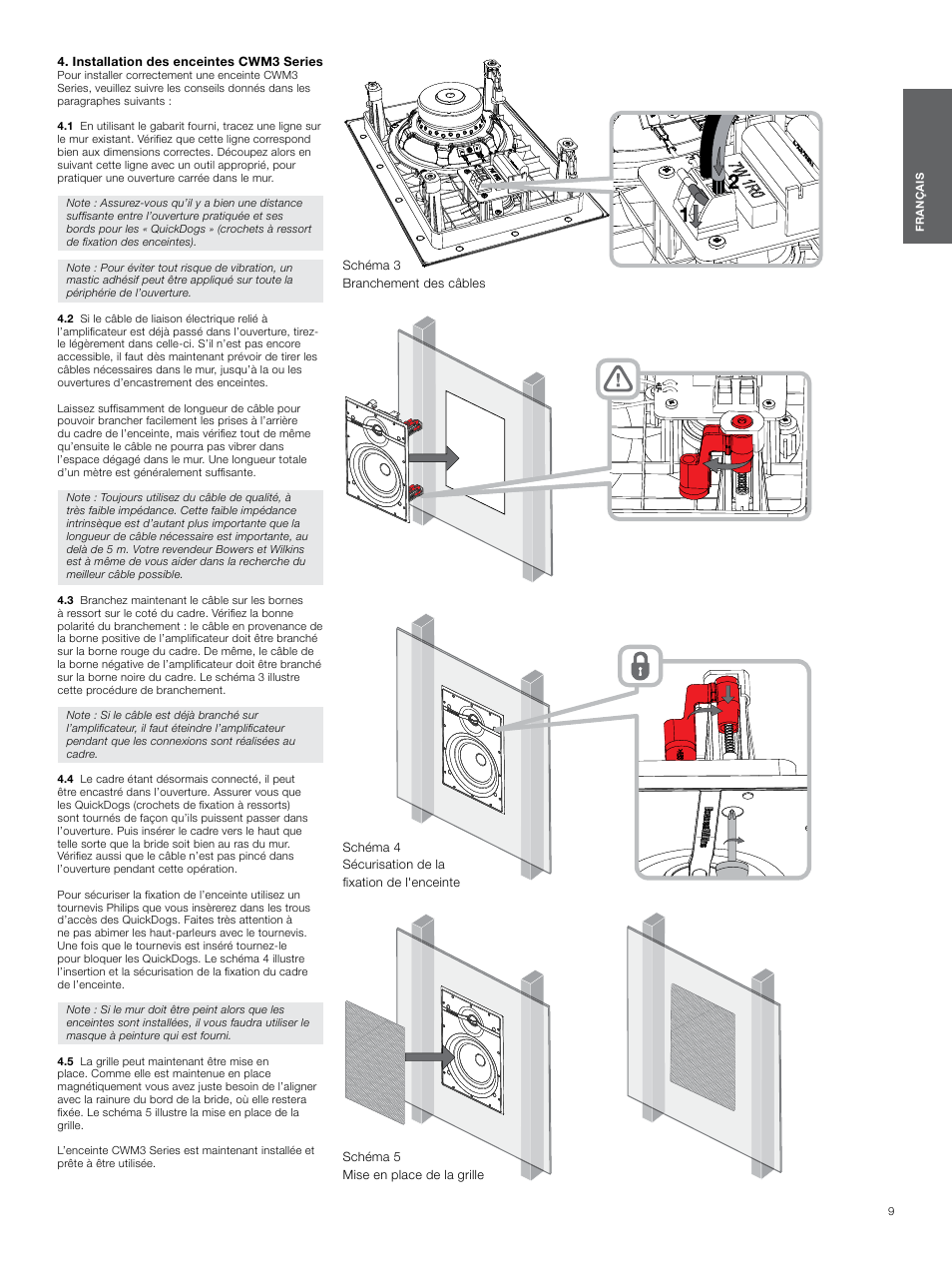 Installation des enceintes cwm3 series, Installation des, Enceintes cwm3 series | Bowers & Wilkins CWM3 User Manual | Page 9 / 61