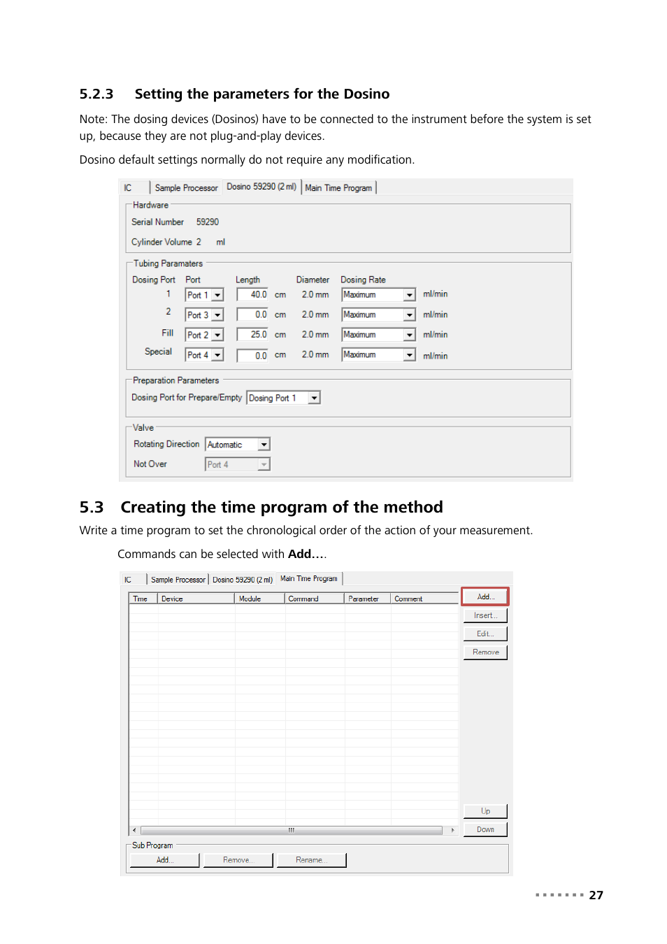 3 setting the parameters for the dosino, 3 creating the time program of the method, Setting the parameters for the dosino | Creating the time program of the method | Metrohm MagIC Net Empower Driver User Manual | Page 29 / 57