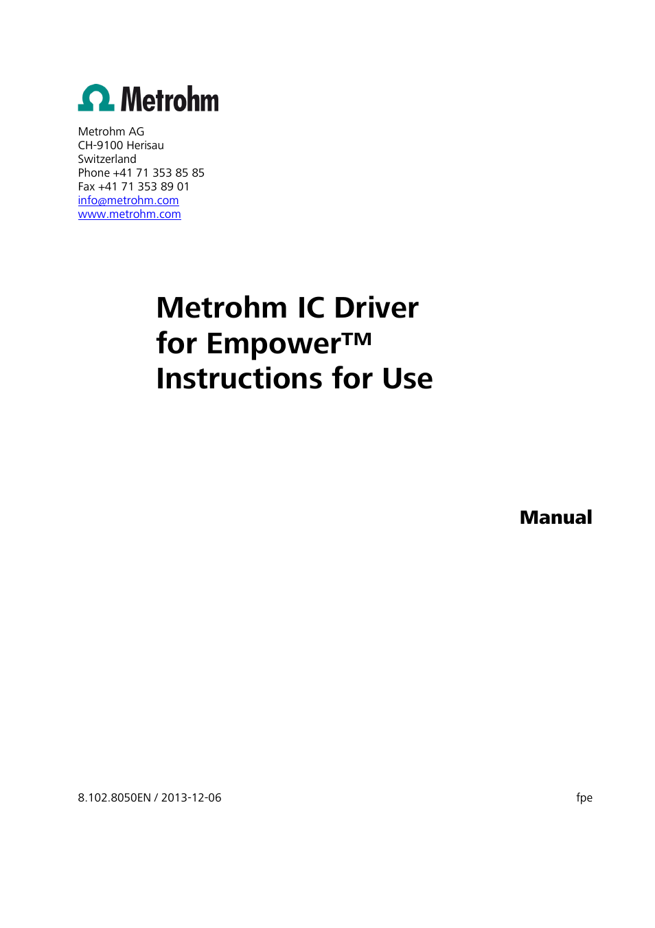 Manual | Metrohm MagIC Net Empower Driver User Manual | Page 3 / 57