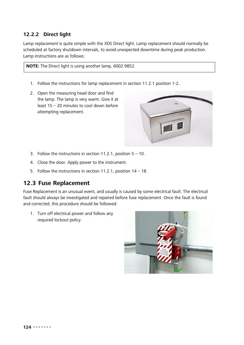 2 direct light, 3 fuse replacement, Direct light | Fuse replacement | Metrohm NIRS XDS Process Analyzer – DirectLight/NonContact User Manual | Page 126 / 140