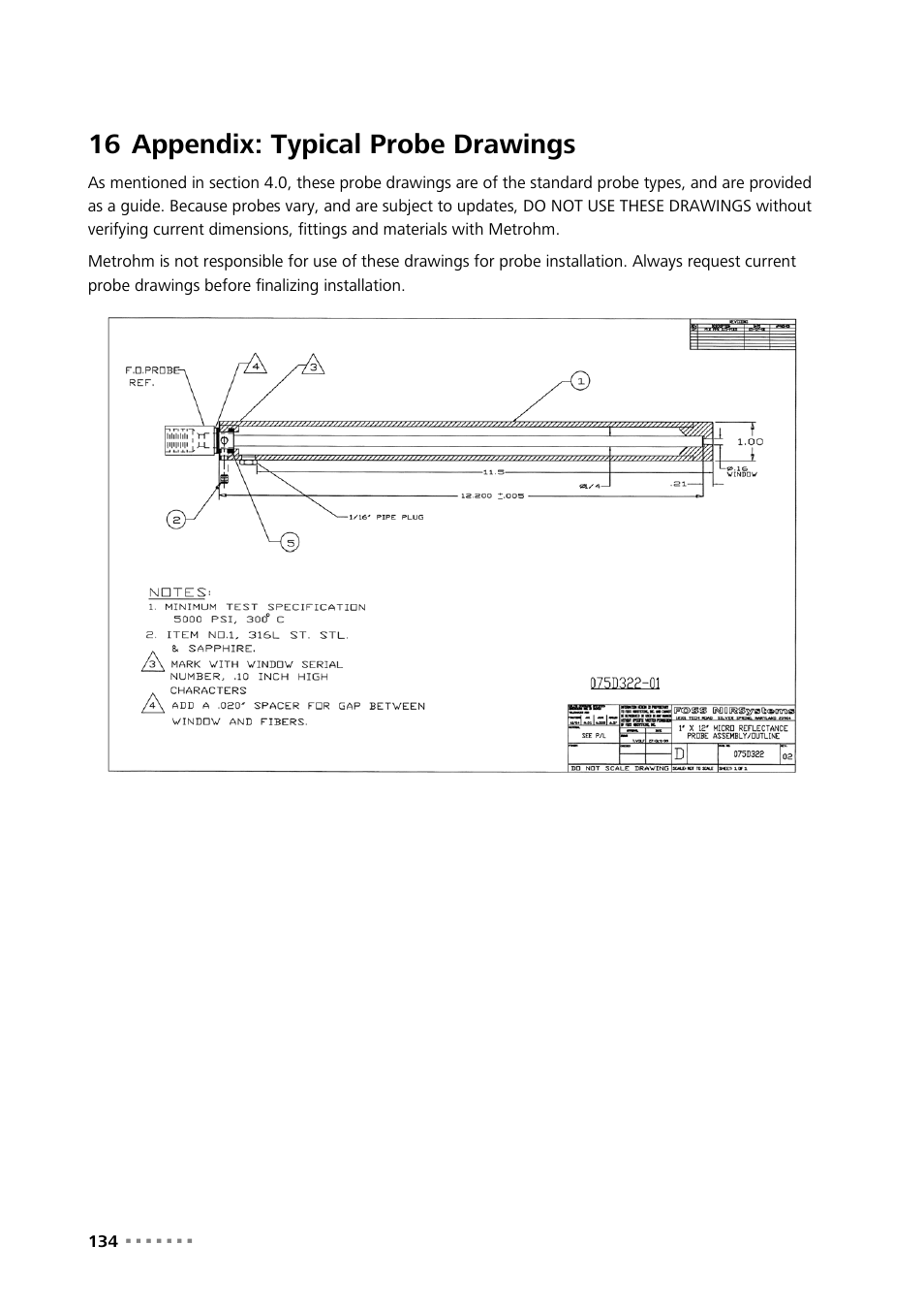 16 appendix: typical probe drawings, Appendix: typical probe drawings | Metrohm NIRS XDS Process Analyzer – DirectLight/NonContact User Manual | Page 136 / 140