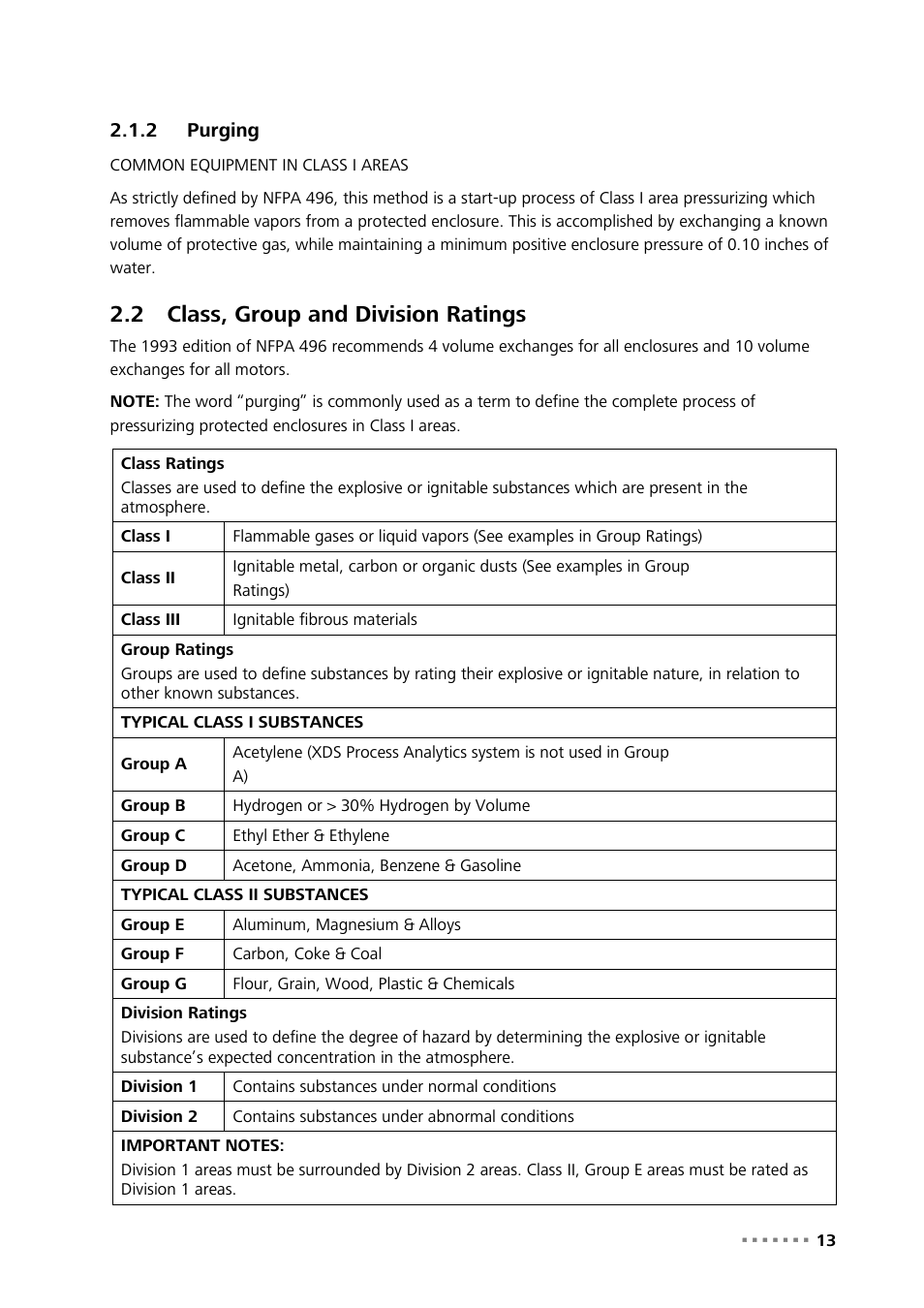 2 purging, 2 class, group and division ratings, Purging | Class, group and division ratings | Metrohm NIRS XDS Process Analyzer – DirectLight/NonContact User Manual | Page 15 / 140