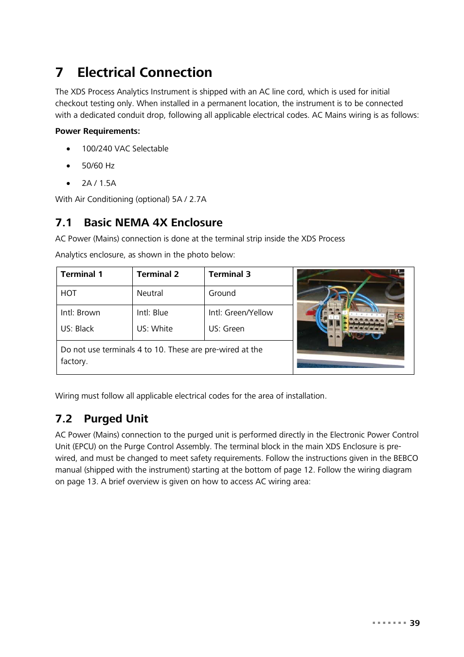 7 electrical connection, 1 basic nema 4x enclosure, 2 purged unit | Electrical connection, Basic nema 4x enclosure, Purged unit, 7electrical connection | Metrohm NIRS XDS Process Analyzer – DirectLight/NonContact User Manual | Page 41 / 140