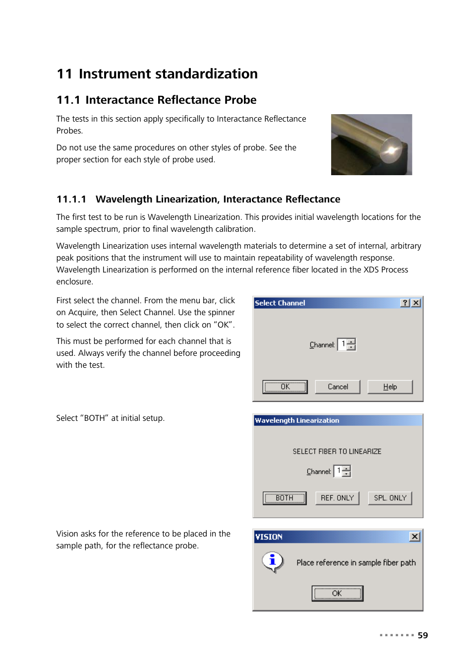 11 instrument standardization, 1 interactance reflectance probe, Instrument standardization | Interactance reflectance probe, Wavelength linearization, interactance reflectance | Metrohm NIRS XDS Process Analyzer – DirectLight/NonContact User Manual | Page 61 / 140