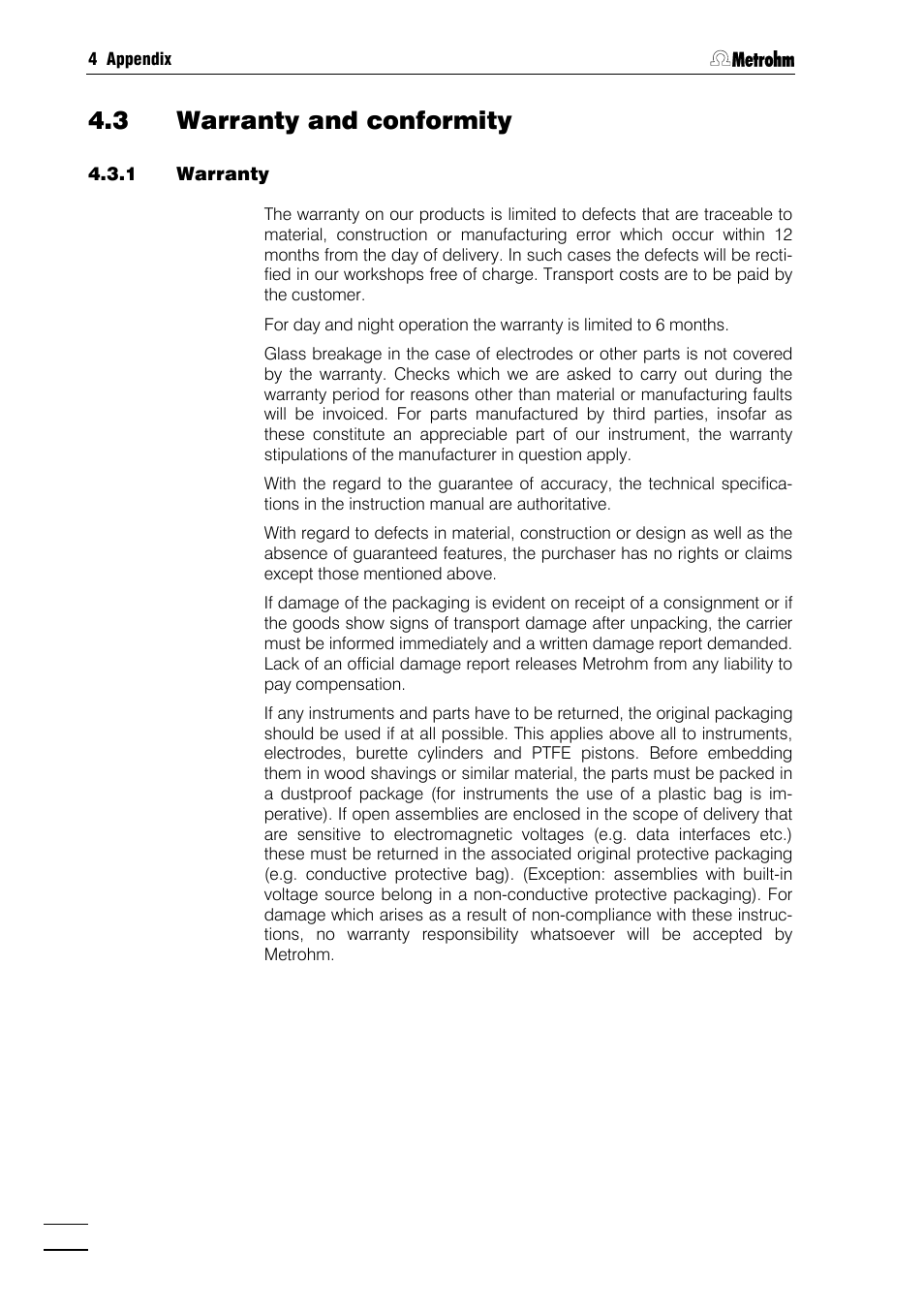 3 warranty and conformity, 1 warranty | Metrohm 782 IC Column Thermostat User Manual | Page 21 / 25