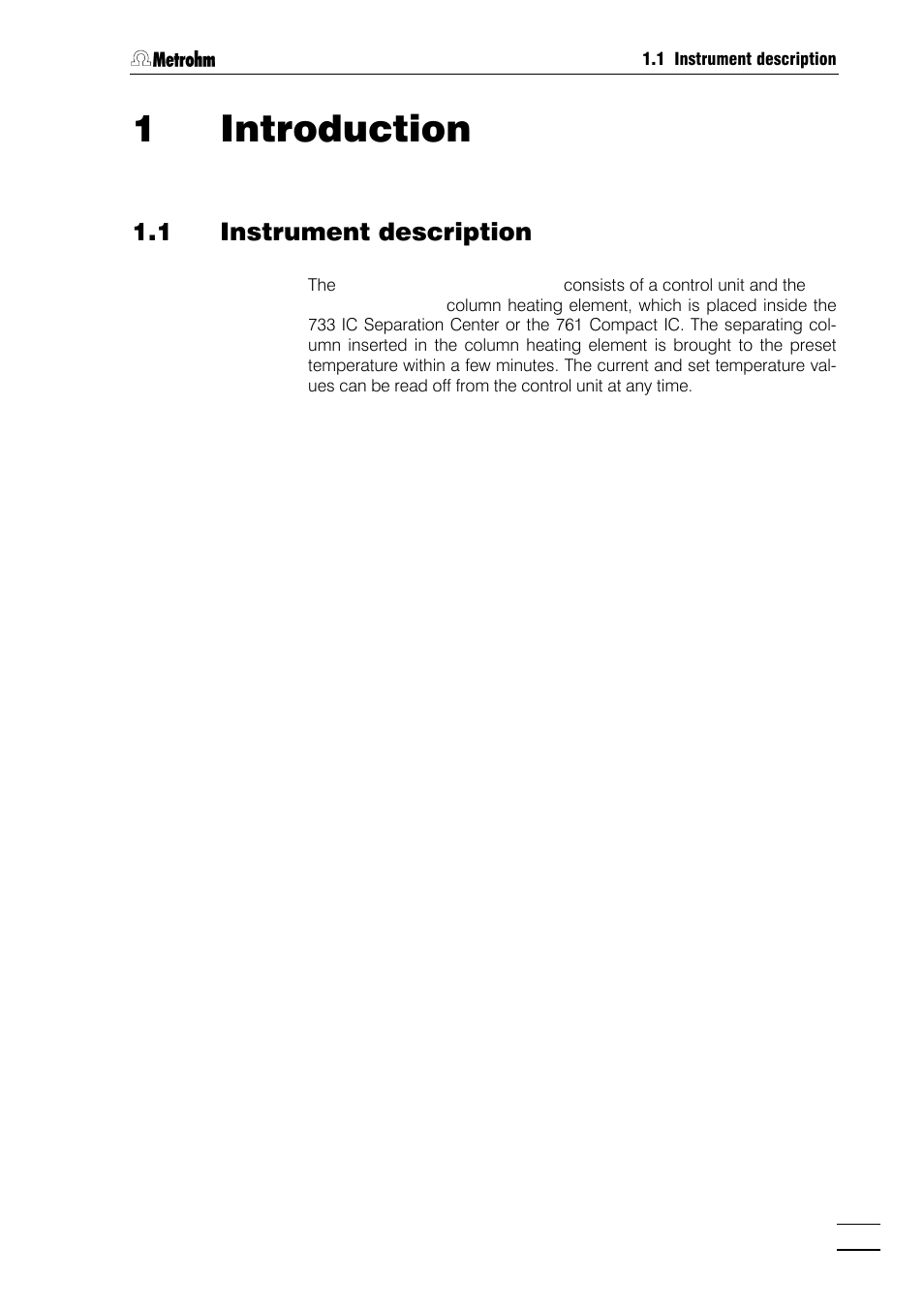 1 introduction, 1 instrument description, Organization | Notation and pictograms, 4 safety notes, 1introduction | Metrohm 782 IC Column Thermostat User Manual | Page 4 / 25