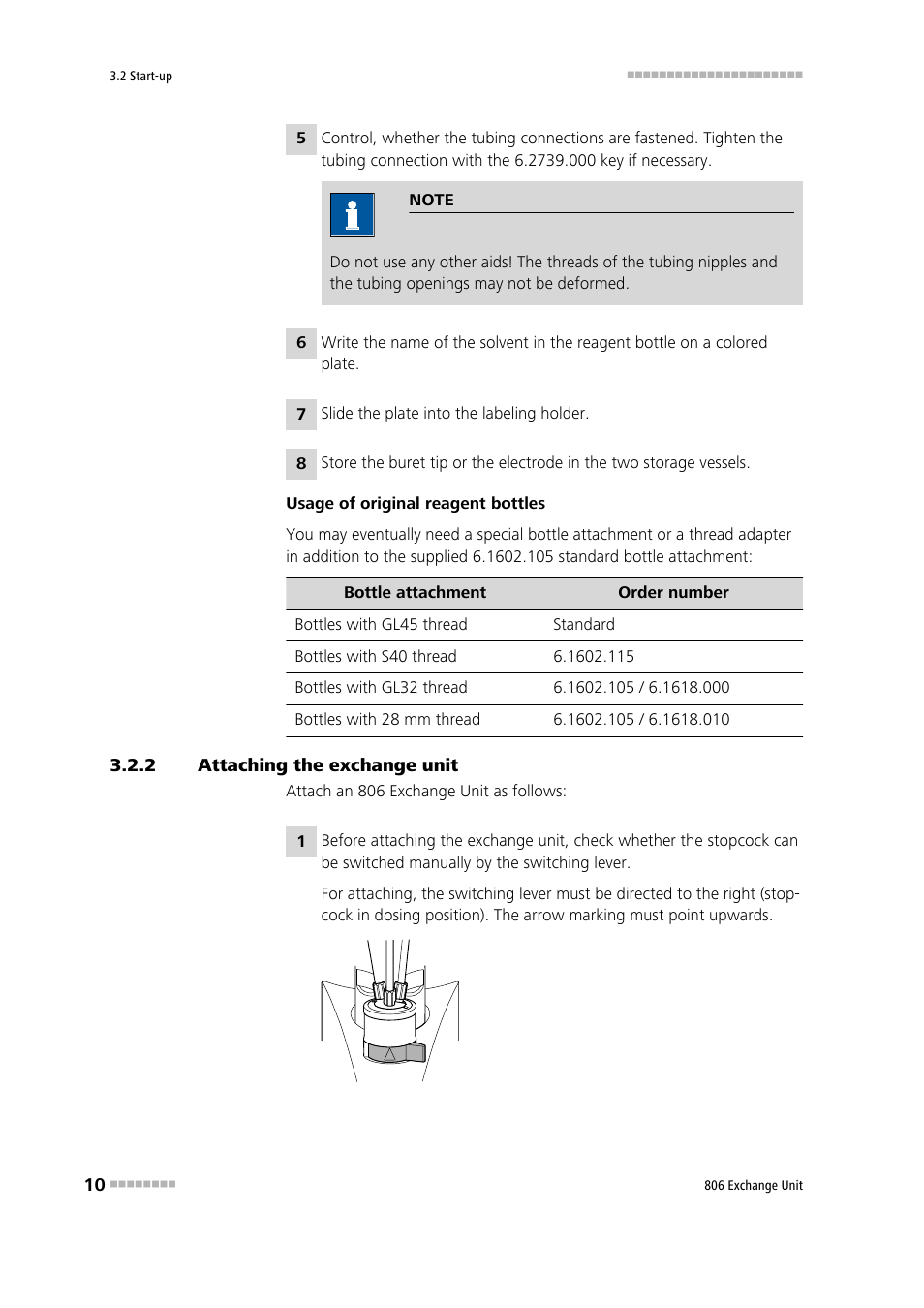 2 attaching the exchange unit, Attaching the exchange unit | Metrohm 806 Exchange Unit User Manual | Page 18 / 44