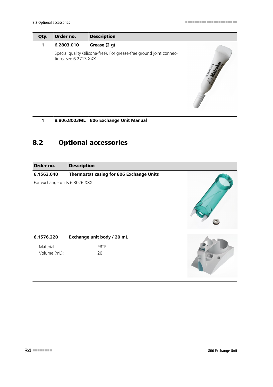 2 optional accessories, Optional accessories | Metrohm 806 Exchange Unit User Manual | Page 42 / 44