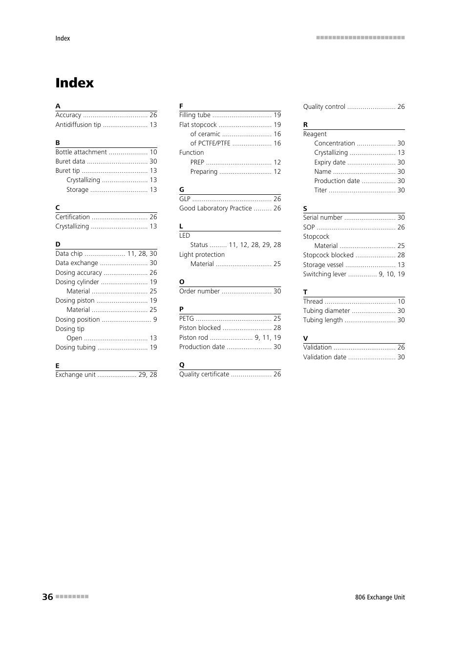 Index | Metrohm 806 Exchange Unit User Manual | Page 44 / 44