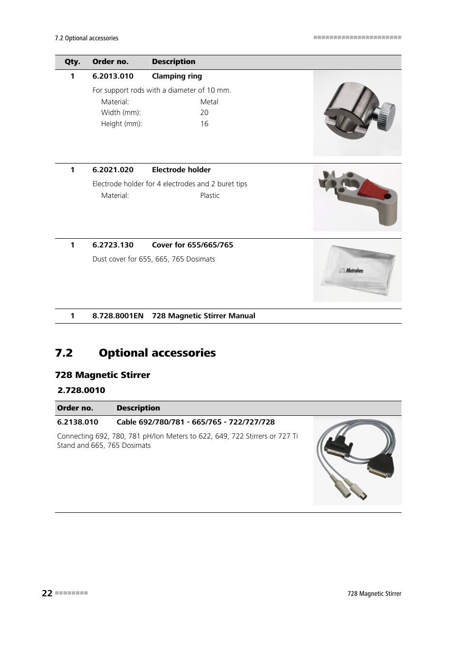 2 optional accessories, 1 728 magnetic stirrer, Optional accessories | 728 magnetic stirrer | Metrohm 728 Magnetic Stirrer User Manual | Page 30 / 32