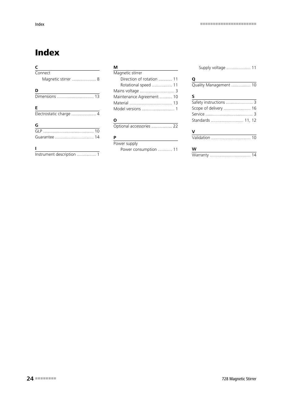 Index | Metrohm 728 Magnetic Stirrer User Manual | Page 32 / 32