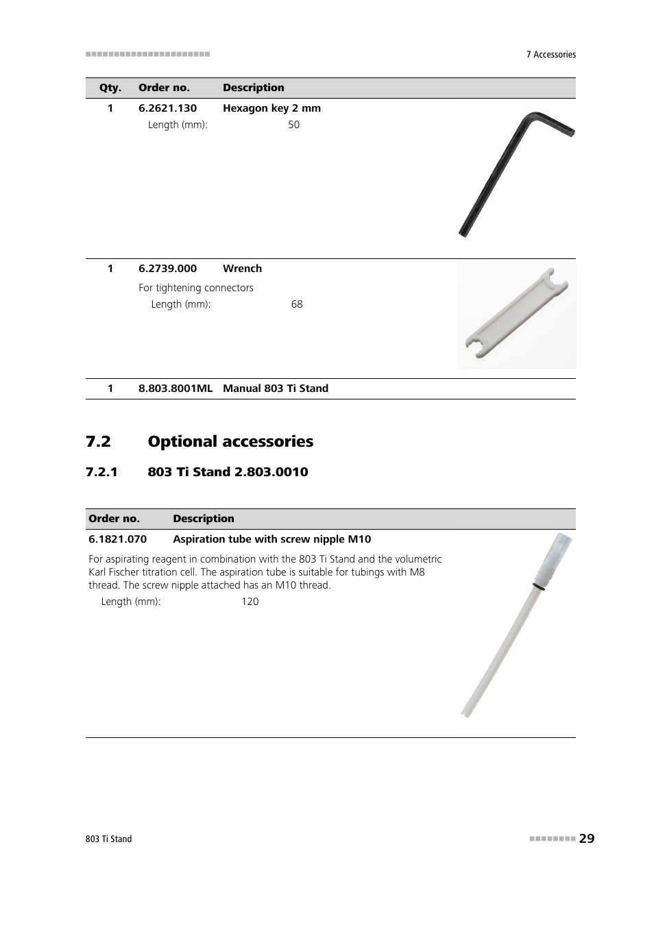 2 optional accessories, 1 803 ti stand 2.803.0010, Optional accessories | 803 ti stand 2.803.0010 | Metrohm 803 Ti Stand User Manual | Page 37 / 38