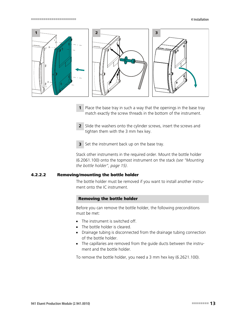 2 removing/mounting the bottle holder | Metrohm 941 Eluent Production Module User Manual | Page 21 / 52