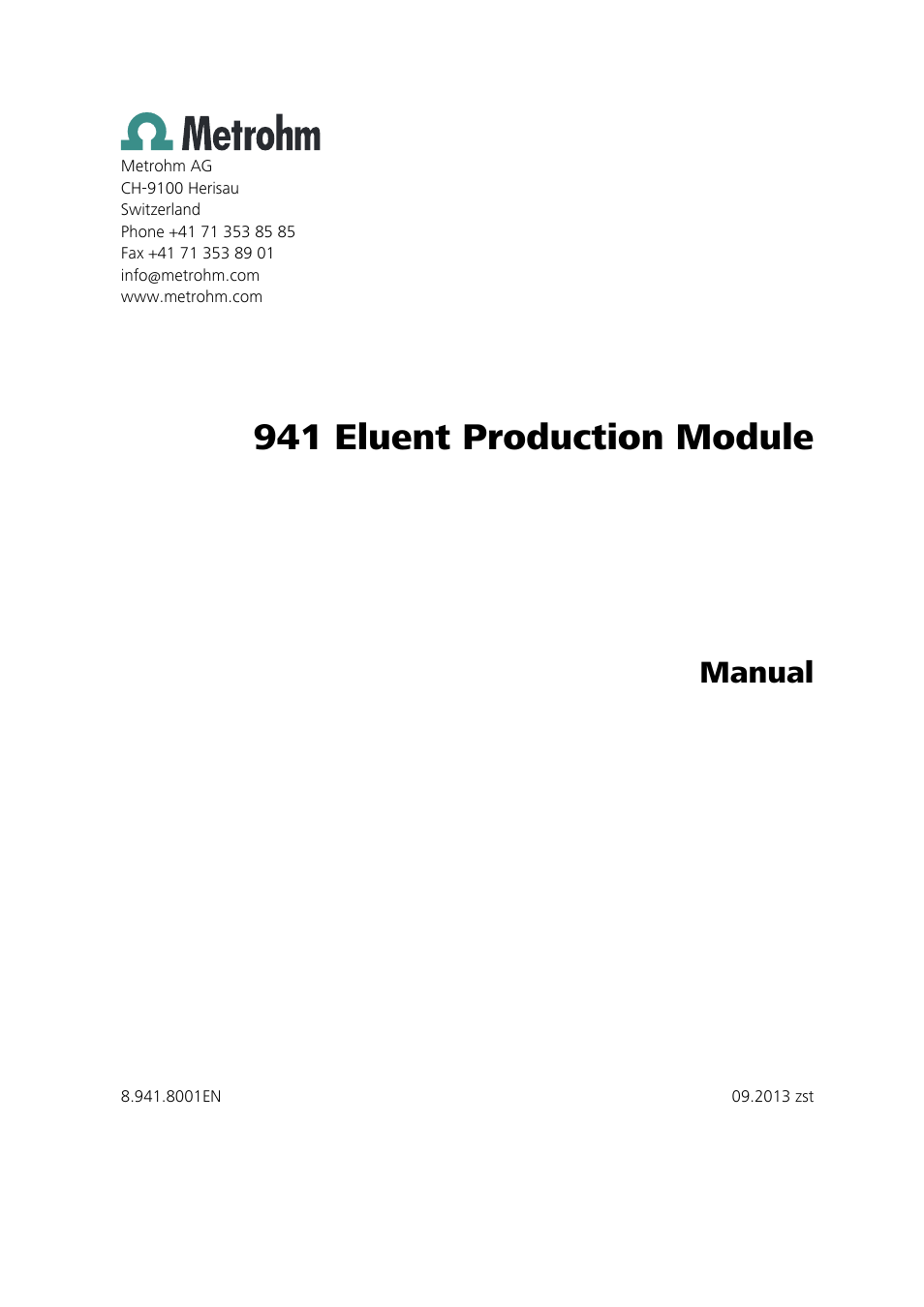 941 eluent production module, Manual | Metrohm 941 Eluent Production Module User Manual | Page 3 / 52